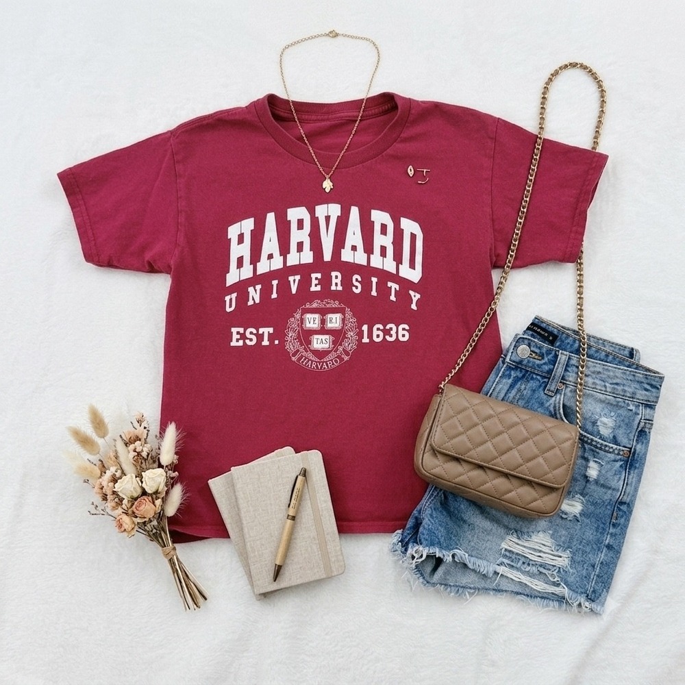Harvard University T-Shirt Youth Medium Maroon Excellent Collegiate Graphic Tee